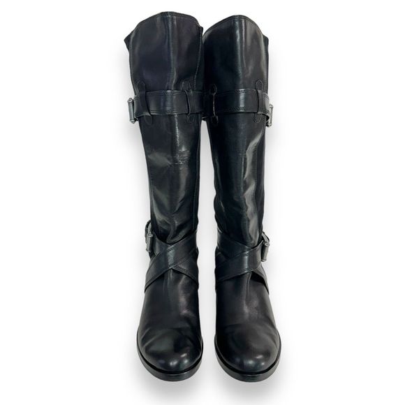 COLE HAAN Riding Boot Sz 8.5 Whitley Black Leather NikeAir Tall Knee High Buckle - Picture 3 of 14
